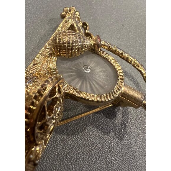 1928 Goldtone Rhinestone Brooch Vanity Tray With Perfume‎ Camphor Glass Elegant - Picture 5 of 8